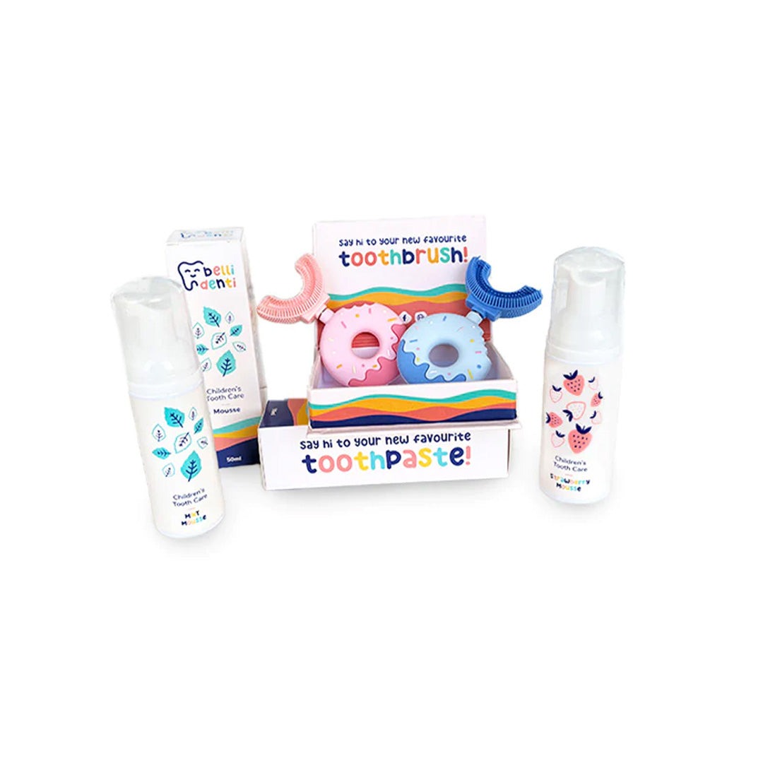 Set famiglia Belli Denti® - 2x spazzolino e 2x dentifricio schiumoso