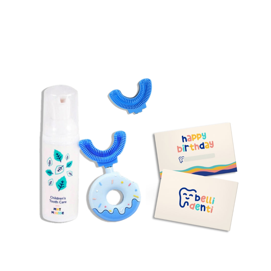 Belli Denti® Set di Compleanno con Biglietto - Spazzolino, Dentifricio, Accessorio