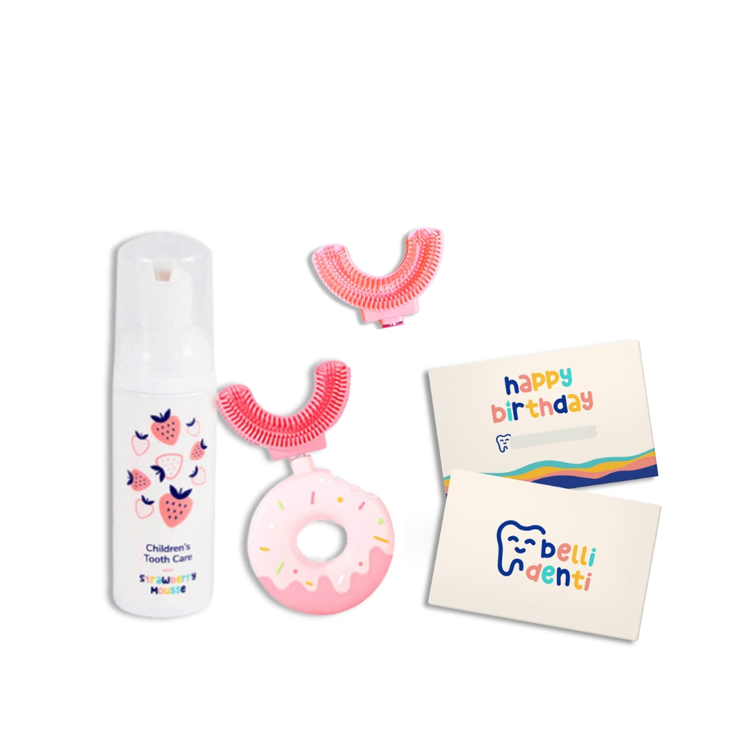 Belli Denti® Set di Compleanno con Biglietto - Spazzolino, Dentifricio, Accessorio